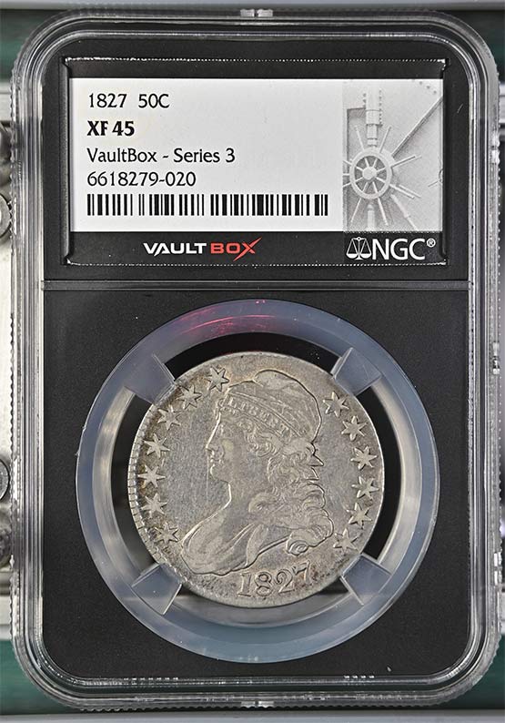 1827 Capped Bust Lettered Edge Half Dollar NGC XF45 Vaultbox Series 3 Front