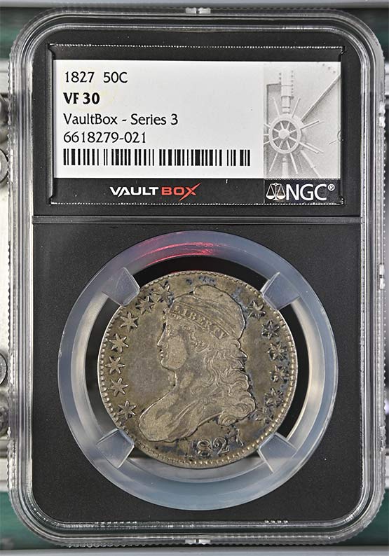 1827 Capped Bust Lettered Edge Half Dollar NGC VF30 Vaultbox Series 3 Front
