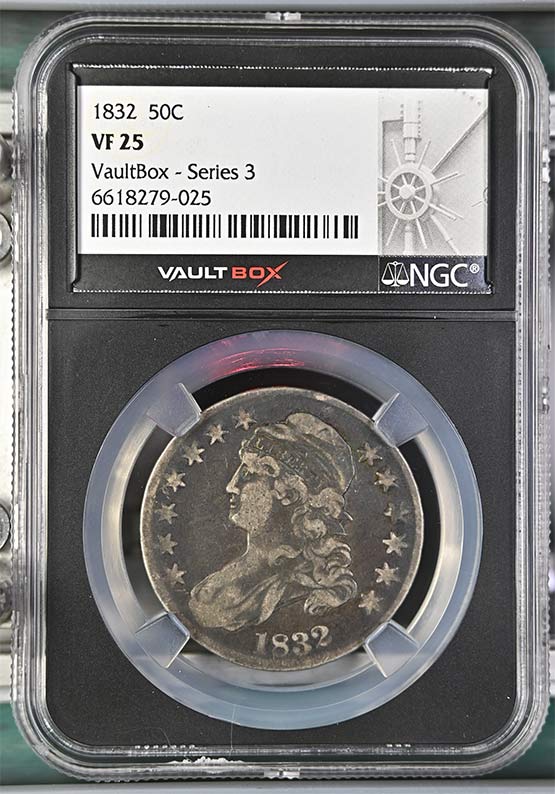 1832 Capped Bust Lettered Edge Half Dollar NGC VF25 Vaultbox Series 3 Front