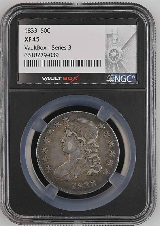 1833 Capped Bust Lettered Edge Half Dollar NGC XF45 Vaultbox Series 3 Front