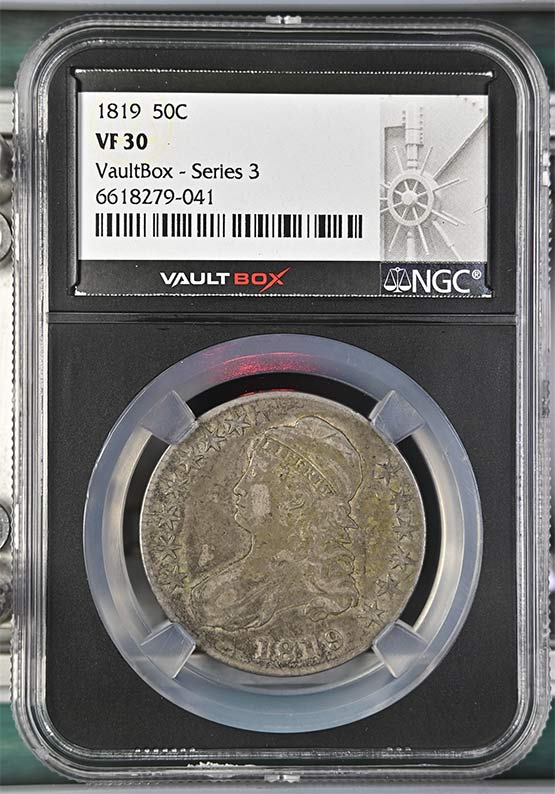 1819 Capped Bust Lettered Edge Half Dollar NGC VF30 Vaultbox Series 3 Front