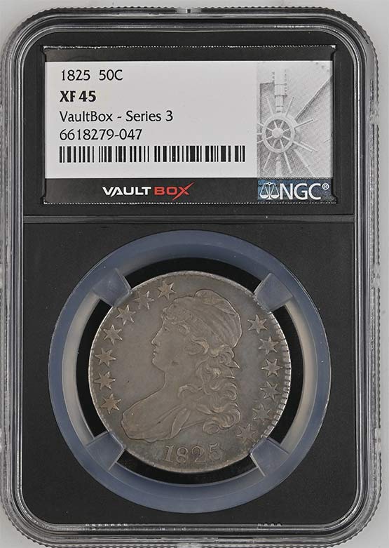 1825 Capped Bust Lettered Edge Half Dollar NGC XF45 Vaultbox Series 3 Front