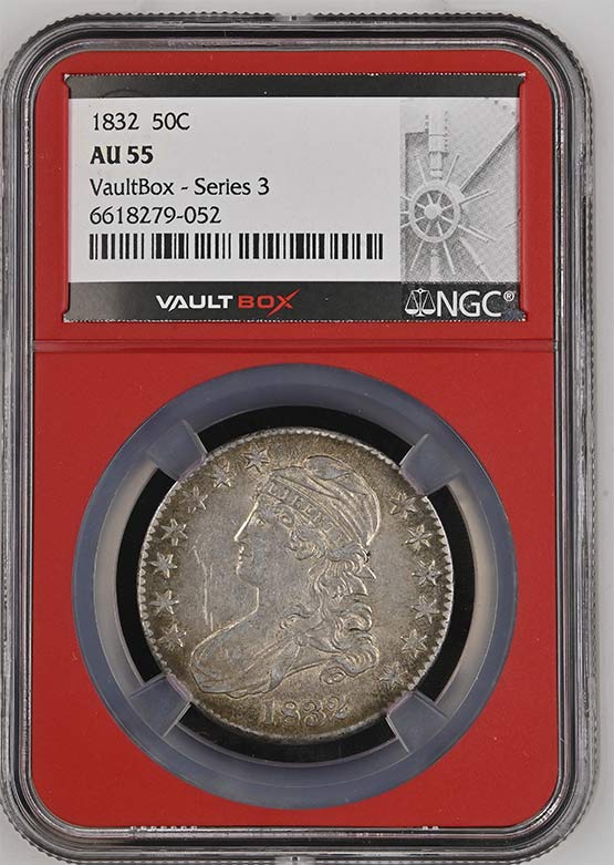 1832 Capped Bust Lettered Edge Half Dollar NGC AU55 Vaultbox Series 3 Front