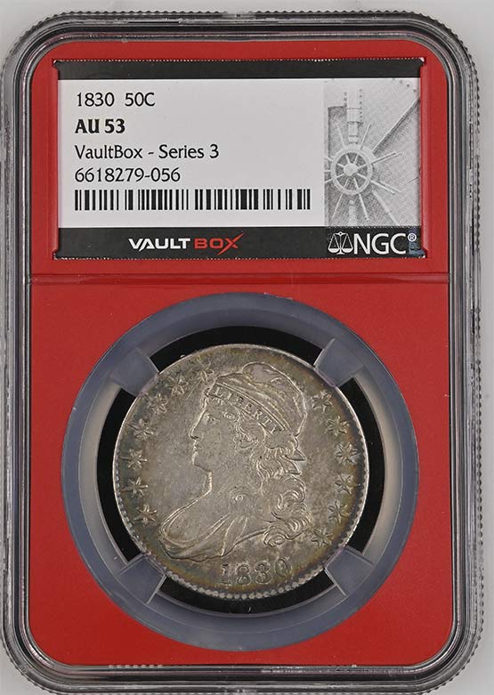 1830 Capped Bust Lettered Edge Half Dollar NGC AU53 Vaultbox Series 3 Front