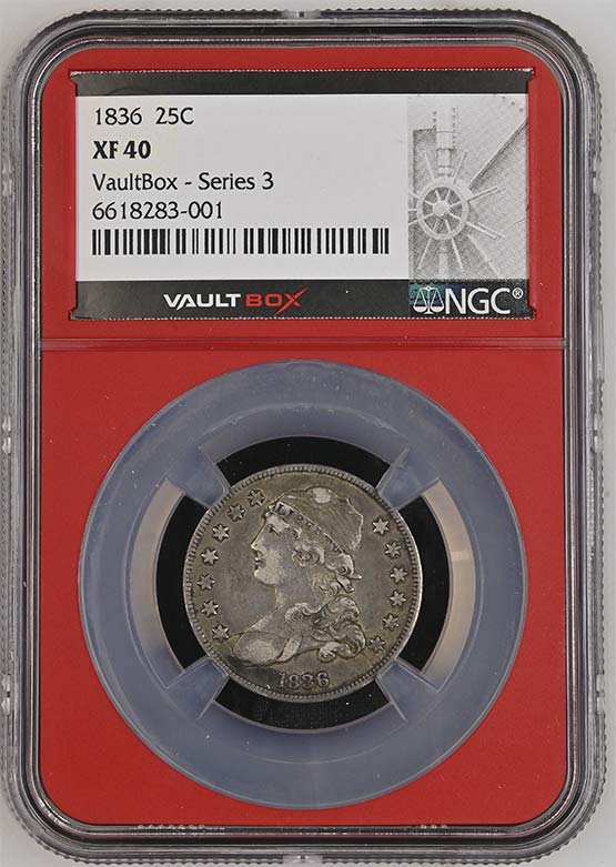 1836 Capped Bust Quarter NGC XF40 Vaultbox Series 3 Front