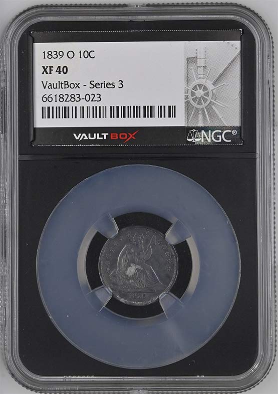 1839-O Seated Liberty Dime NGC XF40 Vaultbox Series 3 Front