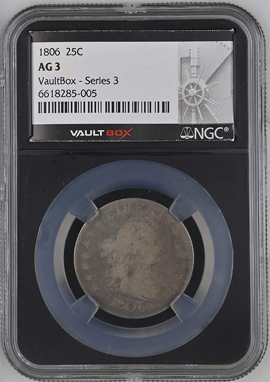 1806 Draped Bust Quarter NGC AG3 Vaultbox Series 3 Front