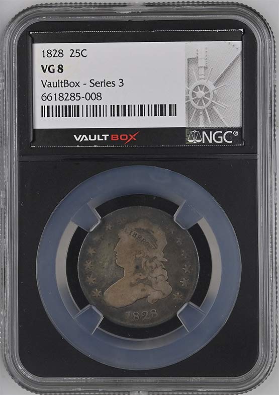 1828 Capped Bust Quarter NGC VG8 Vaultbox Series 3 Front