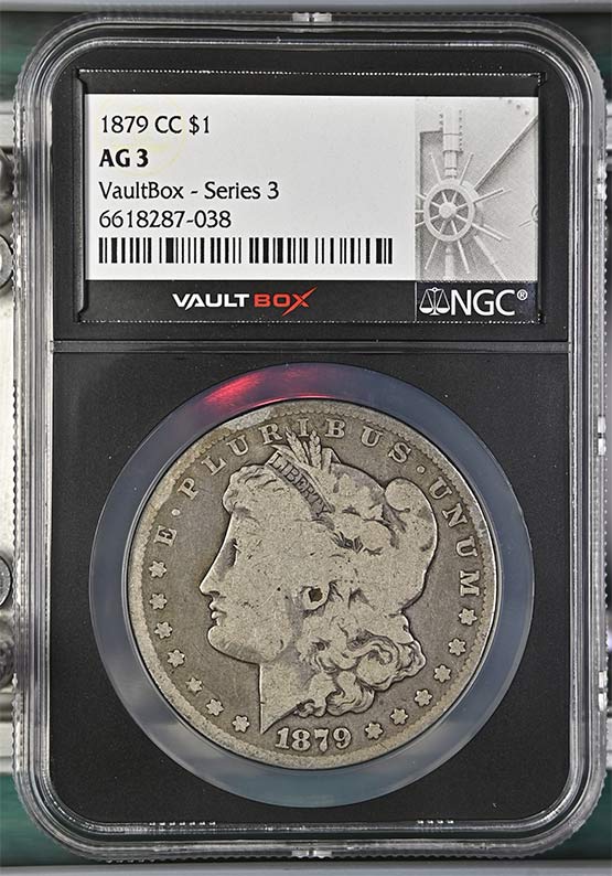 1879-CC $1 Morgan Silver Dollar NGC AG3 Vaultbox Series 3 Front
