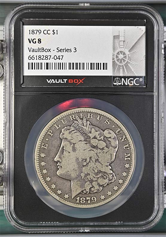 1879-CC $1 Morgan Silver Dollar NGC VG8 Vaultbox Series 3 Front