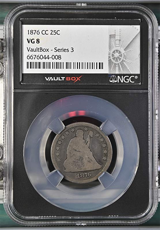1876-CC Seated Liberty Quarter NGC VG8 Vaultbox Series 3 Front
