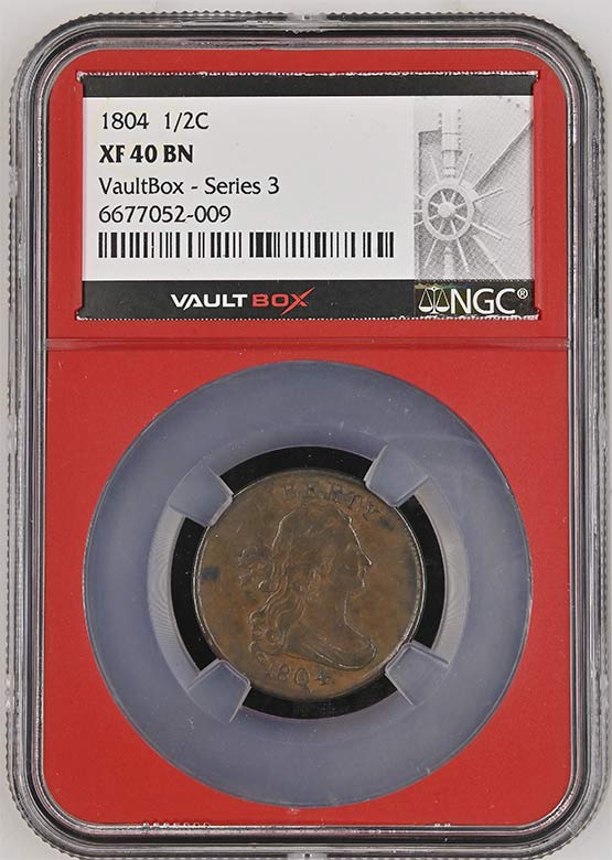 1804 Draped Bust Half Cent NGC XF40BN Vaultbox Series 3 Front