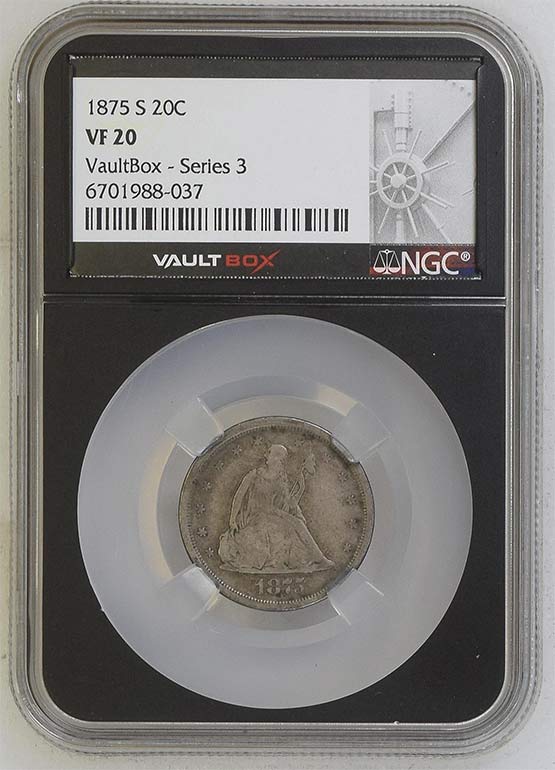 1875-S Seated Liberty Twenty-Cent Piece NGC VF20 Vaultbox Series 3 Front