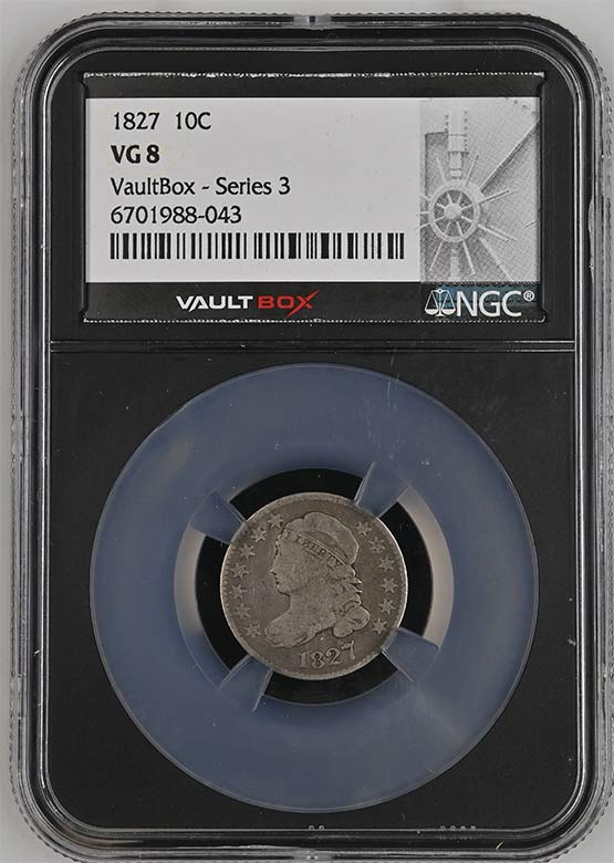 1827 Capped Bust Dime NGC VG8 Vaultbox Series 3 Front