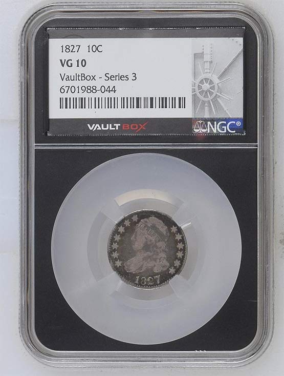 1827 Capped Bust Dime NGC VG10 Vaultbox Series 3 Front