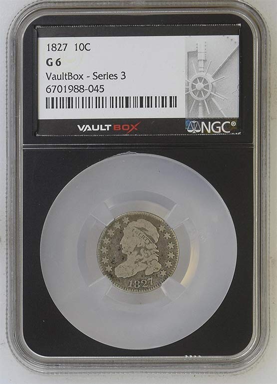 1827 Capped Bust Dime NGC G6 Vaultbox Series 3 Front
