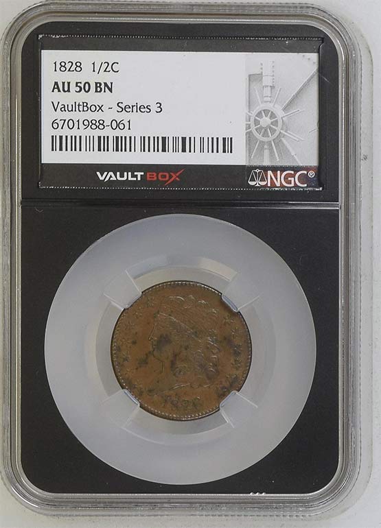 1828 Classic Head Half Cent NGC AU50 Vaultbox Series 3 Front