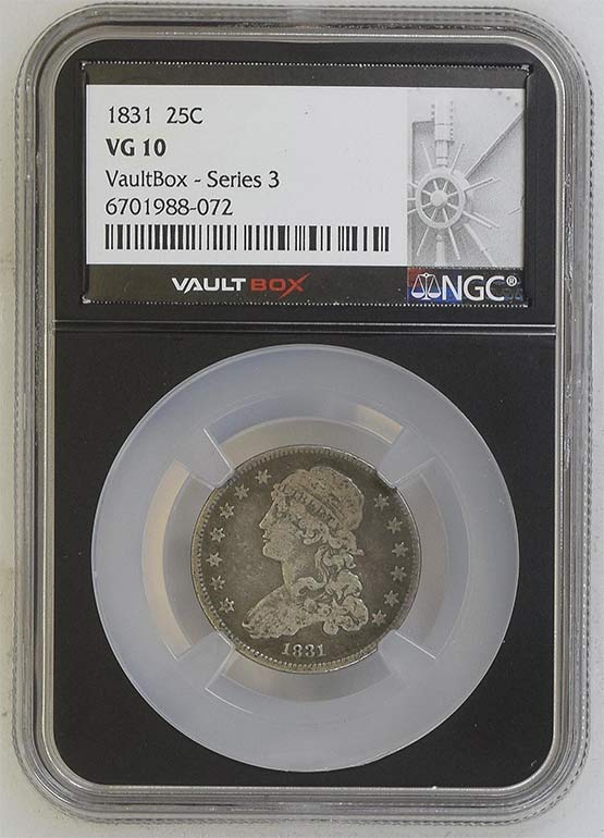 1831 Capped Bust Quarter NGC VG10 Vaultbox Series 3 Front