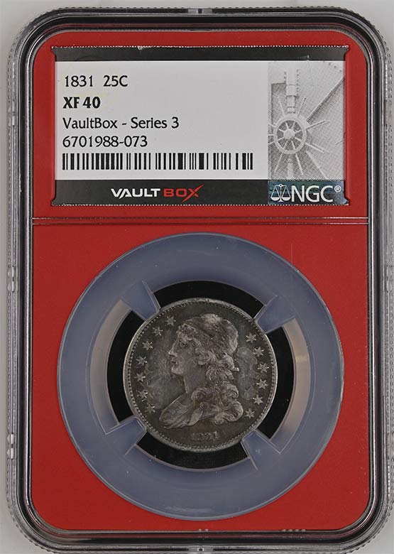 1831 Capped Bust Quarter NGC XF40 Vaultbox Series 3 Front