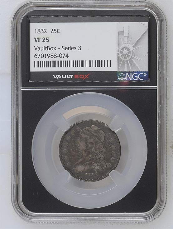 1832 Capped Bust Quarter NGC VF25 Vaultbox Series 3 Front