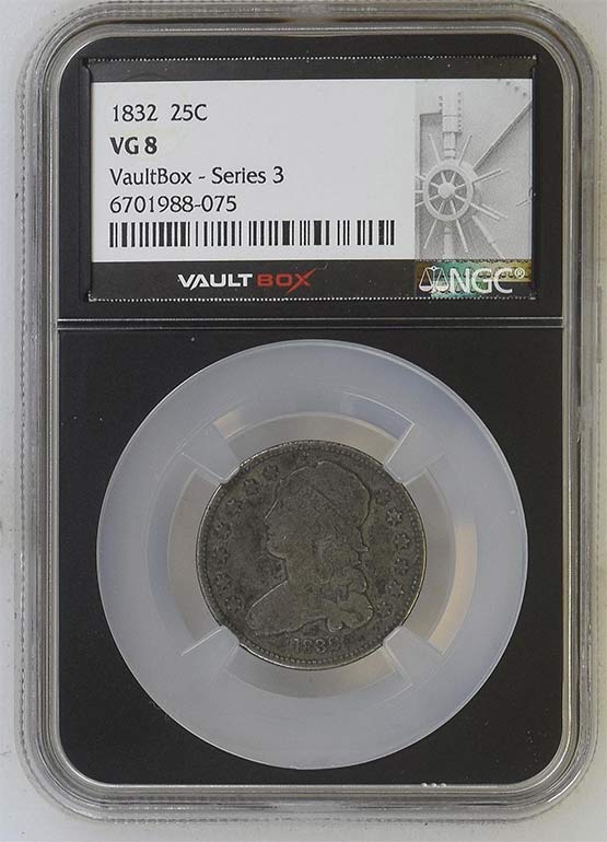 1832 Capped Bust Quarter NGC VG8 Vaultbox Series 3 Front