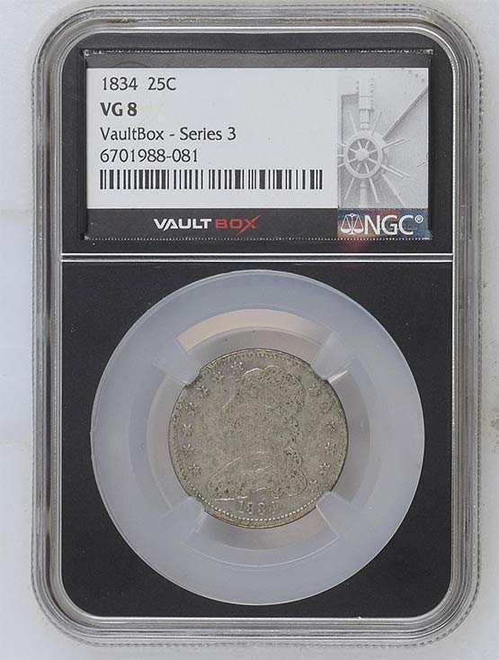 1834 Capped Bust Quarter NGC VG8 Vaultbox Series 3 Front