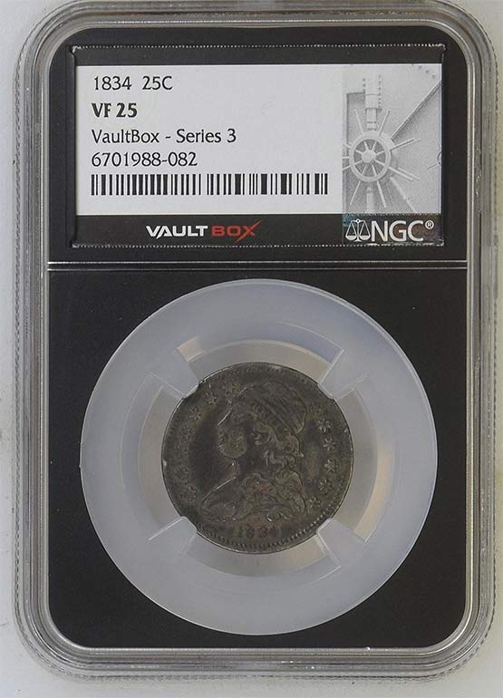 1834 Capped Bust Quarter NGC VF25 Vaultbox Series 3 Front