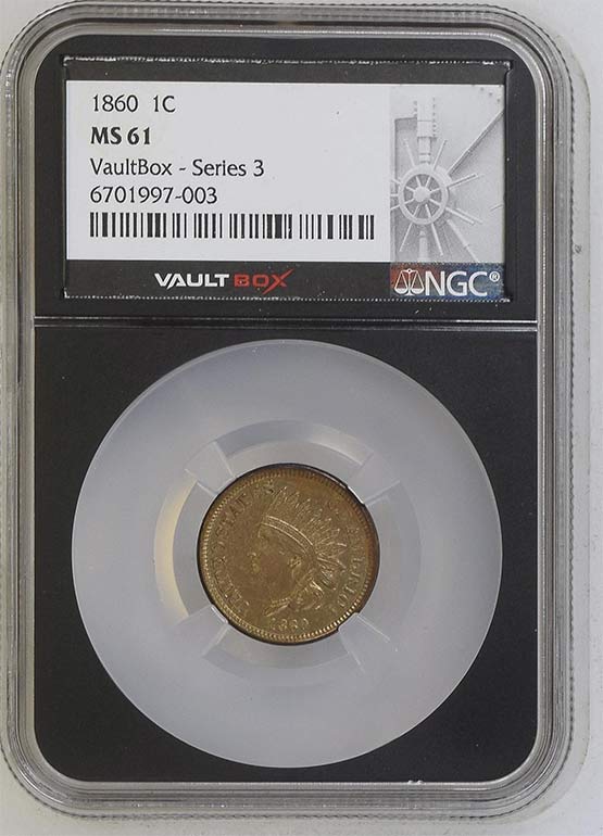 1860 Copper Nickel Indian Head Cent NGC MS61 Vaultbox Series 3 Front