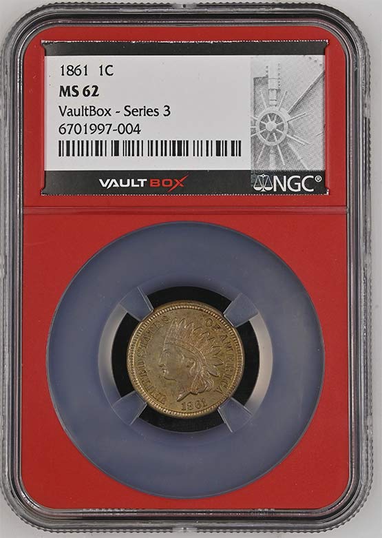 1861 Copper Nickel Indian Head Cent NGC MS62 Vaultbox Series 3 Front