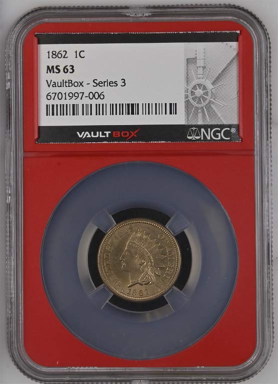 1862 Copper Nickel Indian Head Cent NGC MS63 Vaultbox Series 3 Front