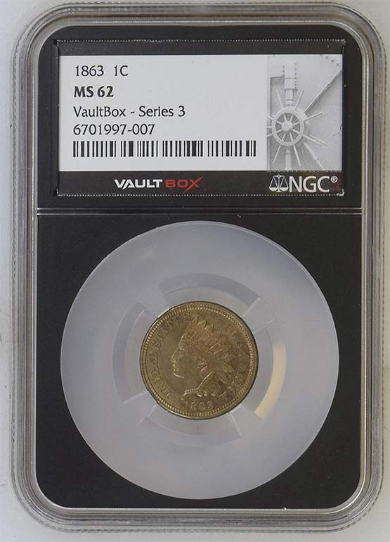 1863 Copper Nickel Indian Head Cent NGC MS62 Vaultbox Series 3 Front