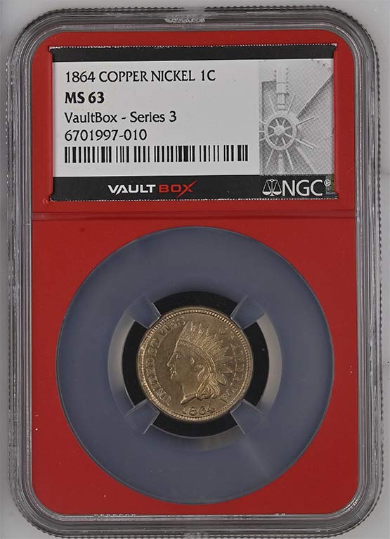 1864 Copper Nickel Indian Head Cent NGC MS63 Vaultbox Series 3 Front