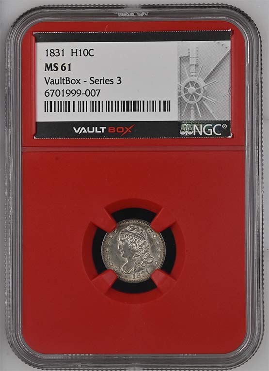 1831 Capped Bust Half Dime NGC MS61 Vaultbox Series 3 Front