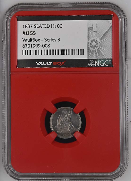 1837 Seated Liberty Half Dime NGC AU55 Vaultbox Series 3 Front