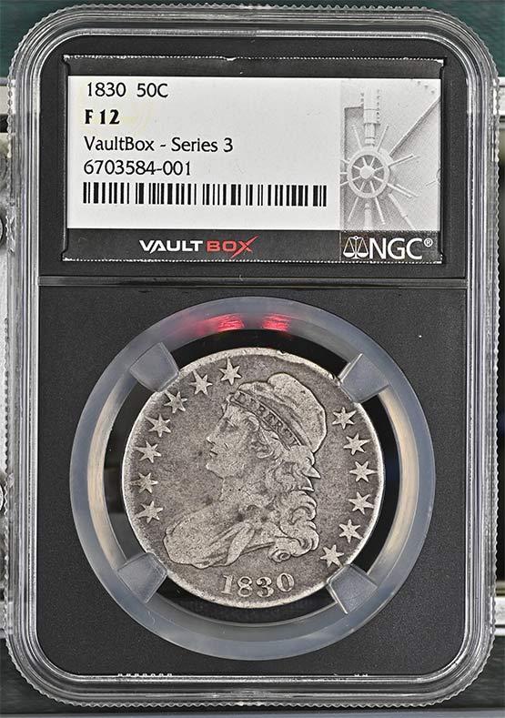 1830 Capped Bust Lettered Edge Half Dollar NGC F12 Vaultbox Series 3 Front