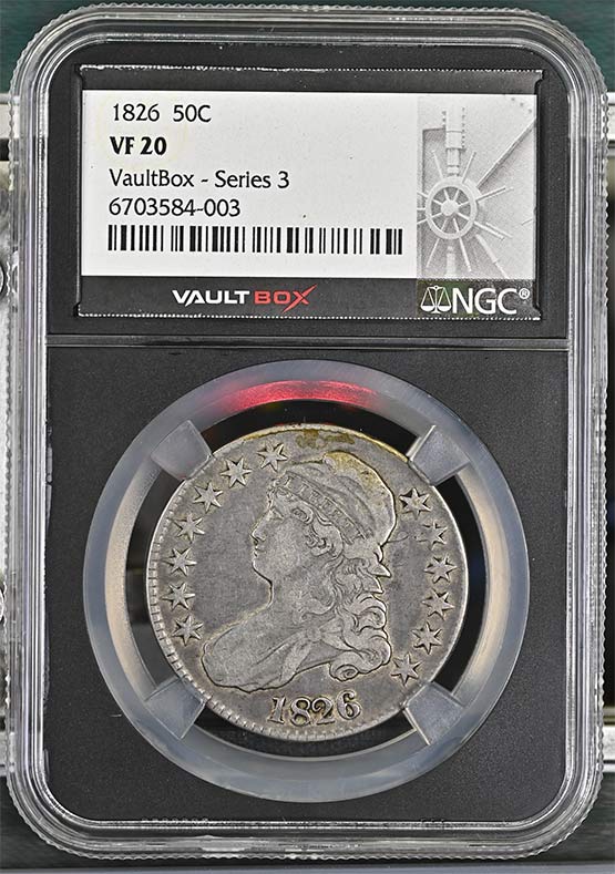1826 Capped Bust Lettered Edge Half Dollar NGC VF20 Vaultbox Series 3 Front