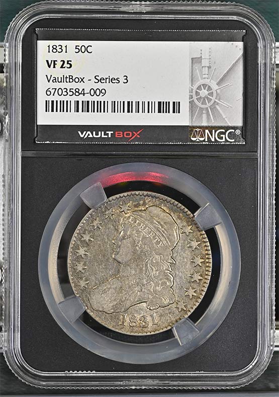1831 Capped Bust Lettered Edge Half Dollar NGC VF25 Vaultbox Series 3 Front