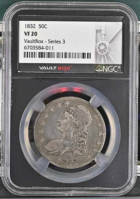 1832 Capped Bust Lettered Edge Half Dollar NGC VF20 Vaultbox Series 3 Front