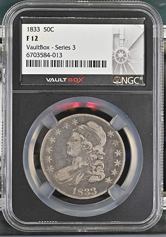 1833 Capped Bust Lettered Edge Half Dollar NGC F12 Vaultbox Series 3 Front