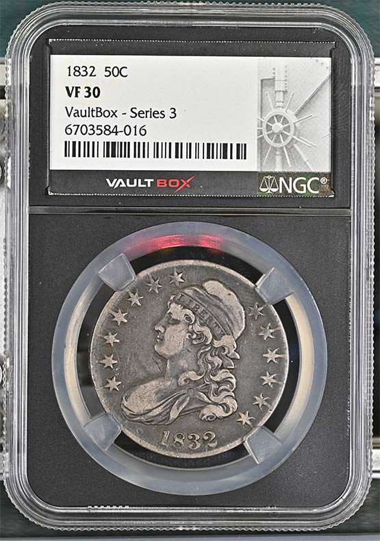 1832 Capped Bust Lettered Edge Half Dollar NGC VF30 Vaultbox Series 3 Front