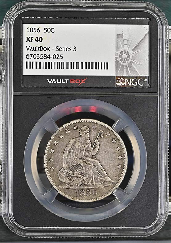1856 Seated Liberty Half Dollar NGC XF40 Vaultbox Series 3 Front