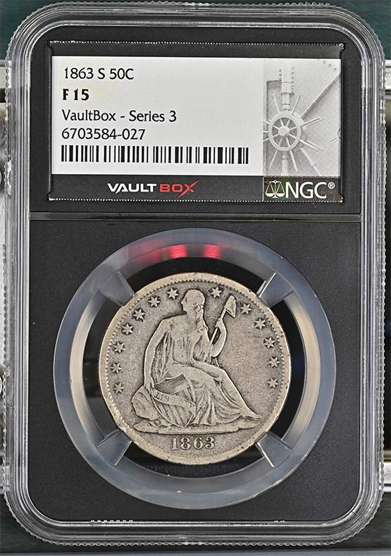1863-S Seated Liberty Half Dollar NGC F15 Vaultbox Series 3 Front