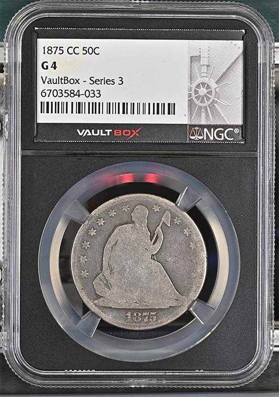1875-CC Seated Liberty Half Dollar NGC G4 Vaultbox Series 3 Front