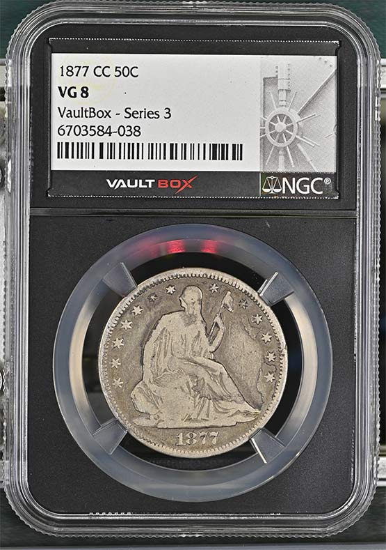 1877-CC Seated Liberty Half Dollar NGC VG8 Vaultbox Series 3 Front