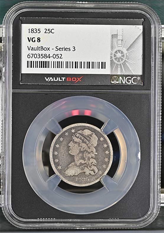 1835 Capped Bust Quarter NGC VG8 Vaultbox Series 3 Front
