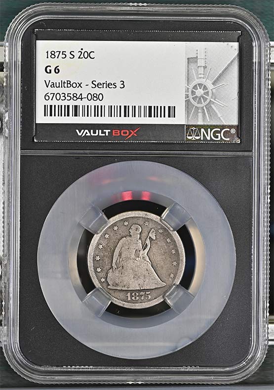 1875-S Seated Liberty Twenty-Cent Piece NGC G6 Vaultbox Series 3 Front
