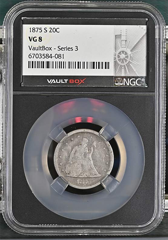 1875-S Seated Liberty Twenty-Cent Piece NGC VG8 Vaultbox Series 3 Front