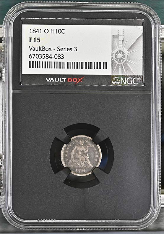 1841-O Seated Liberty Half Dime NGC F15 Vaultbox Series 3 Front