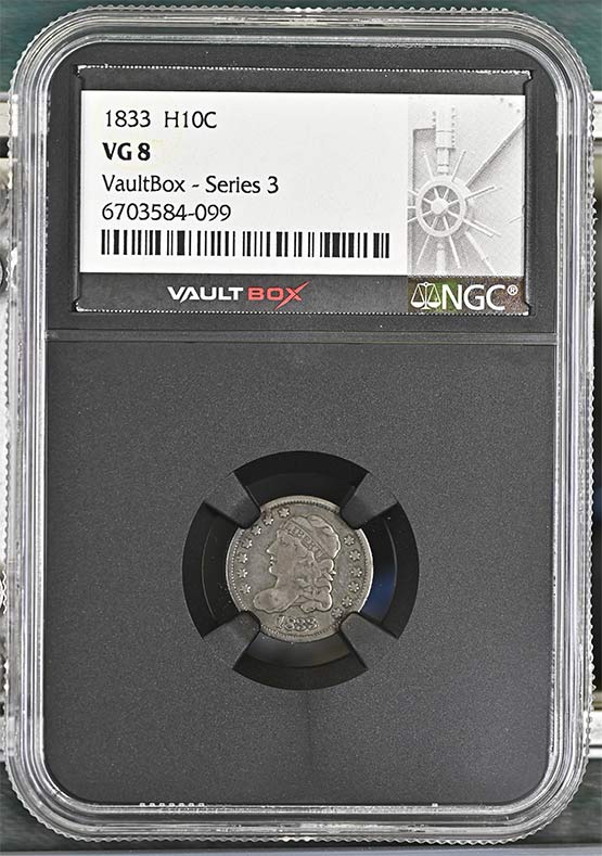 1833 Capped Bust Half Dime NGC VG8 Vaultbox Series 3 Front