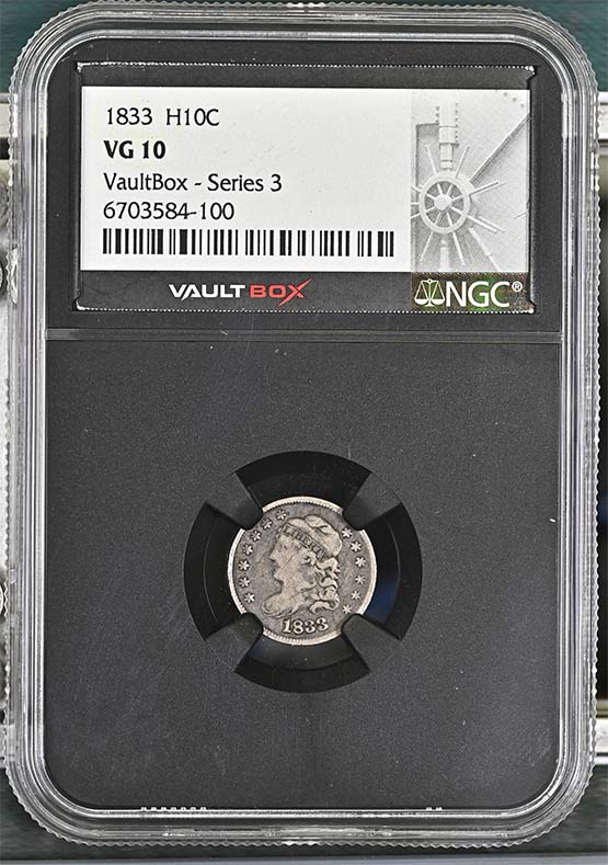 1833 Capped Bust Half Dime NGC VG10 Vaultbox Series 3 Front